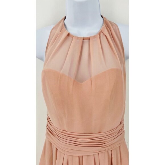 Sorella VIta Chiffon Halter Bridesmaid Dress Peach Knee Length Size 10 - Picture 4 of 9